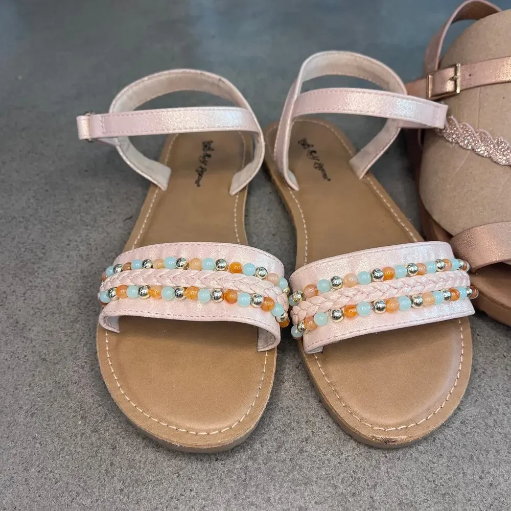 Self Esteem pink beaded and bronze sandals bundle girls size 3 shoes